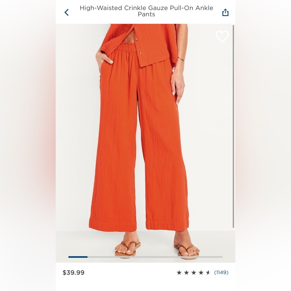 NWT Old Navy High-Waisted Crinkle Gauze Pull-On Ankle Pants